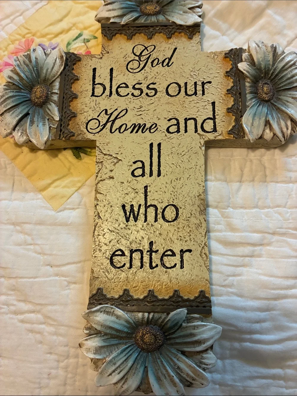 Hobby Lobby Cream Wall Cross with Blue Floral Accents